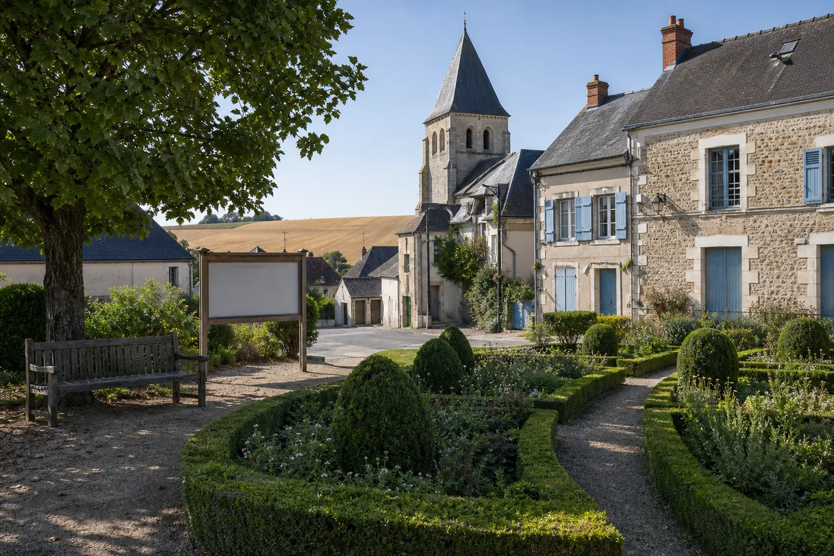 Jardin régulier à la française avec buis taillés et allée gravillonnée devant une façade ancienne