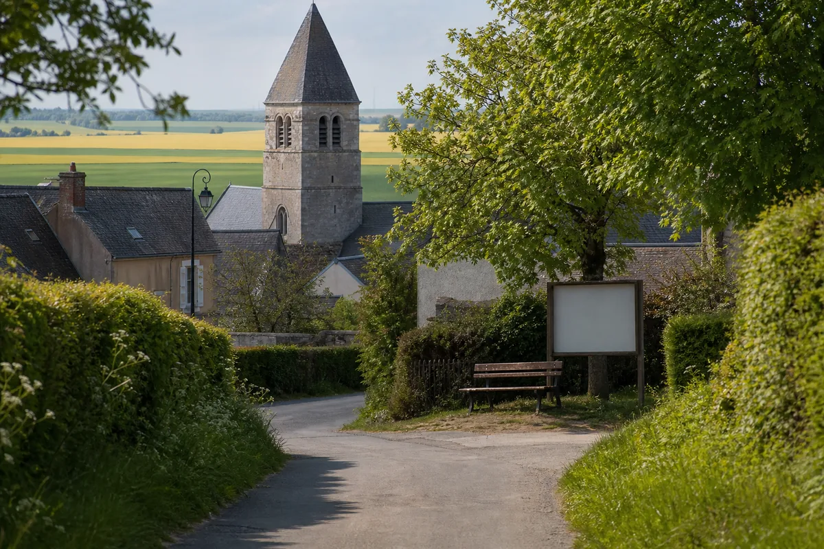 Chemin creux bordé de haies dans le bocage du Perche au printemps